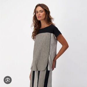 SPANNER Women’s XXL Linen Blend Black Gray Colorblock Top